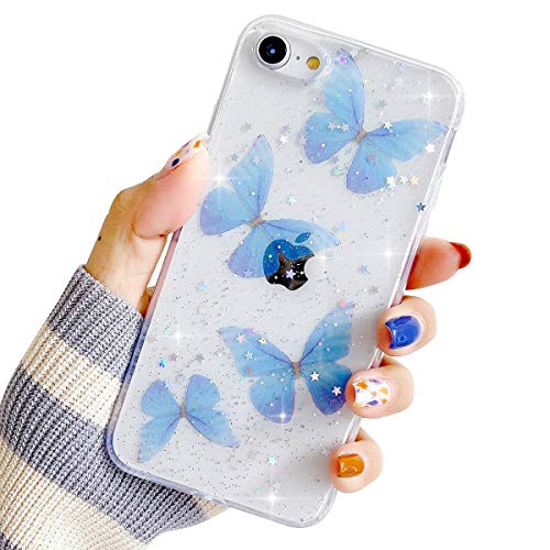 Compatible with iPhone 7/8/SE 2020/SE 2022 Cute Clear Case,Bling Glitter Sparkly Butterfly Design Slim Soft TPU Protective Phone Case for iPhone 7/8/SE 2020 4.7”