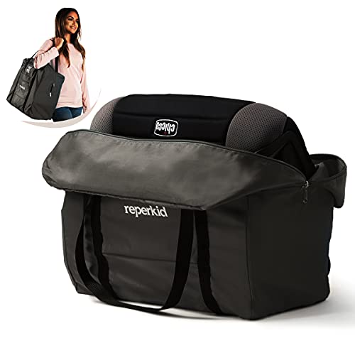 Reperkid Booster Seat Travel Bag for Airplane – Baby Backless Car Seat Travel Bag – Strong 600D Nylon Portable Travel Car Seat Carrier – Zippered Airport Gate Check Bag for Booster Seats – Black