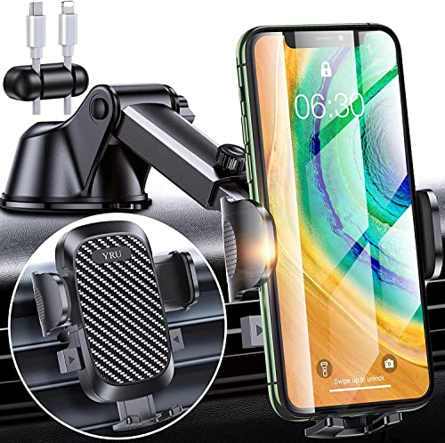 YRU [Super Stable] Phone Holder Car [Upgraded 80 Lb Suction Cup] Thick Case Friendly, Heavy Duty Mobile Car Cell Phone Holder Mount for Dashboard Vent Windshield iPhone 14 Pro Max 13 12 11 Galaxy S23
