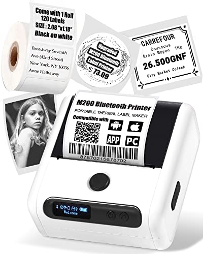 Portable Label Maker Machine with Tape – 3″ Barcode Label Printer for Labeling Products – M200 Thermal Label Printer Bluetooth Wireless for Phone&PC, Mini Label Makers for 1D/2D Codes,Clothing, Retail