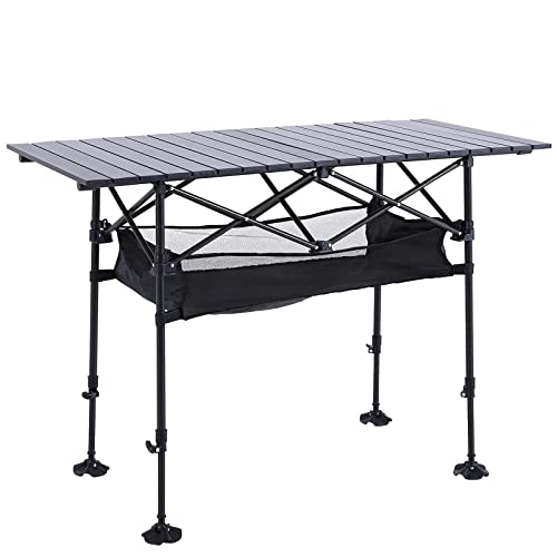 ALPHA CAMP Camping Table Outdoor Portable Table with Storage Adjustable Aluminum Table for Grill Travel Table Outdoor Picnic,Beach,BBQ,Backyards