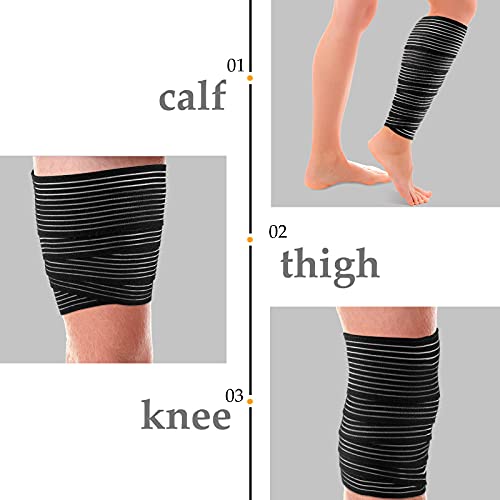 Elastic Calf Compression Bandage Leg Compression Sleeve for Men and Women, Compression Wraps Lower Legs for Stabilising Ligament, Joint Pain, Sport, Adjustable Black (4 Pieces,180 cm) | The Storepaperoomates Retail Market - Fast Affordable Shopping