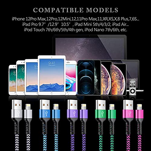 [3/6/10FT-5Pack] iPhone Charger Apple Certified Lighting Charge Cords Phone Power Data Cable Nylon Braided Fast Charging Wire for iPhone 13 12 Pro Max Mini 11 XR XS X 10 8 7 6s 6 Plus SE 2020, iPad | The Storepaperoomates Retail Market - Fast Affordable Shopping