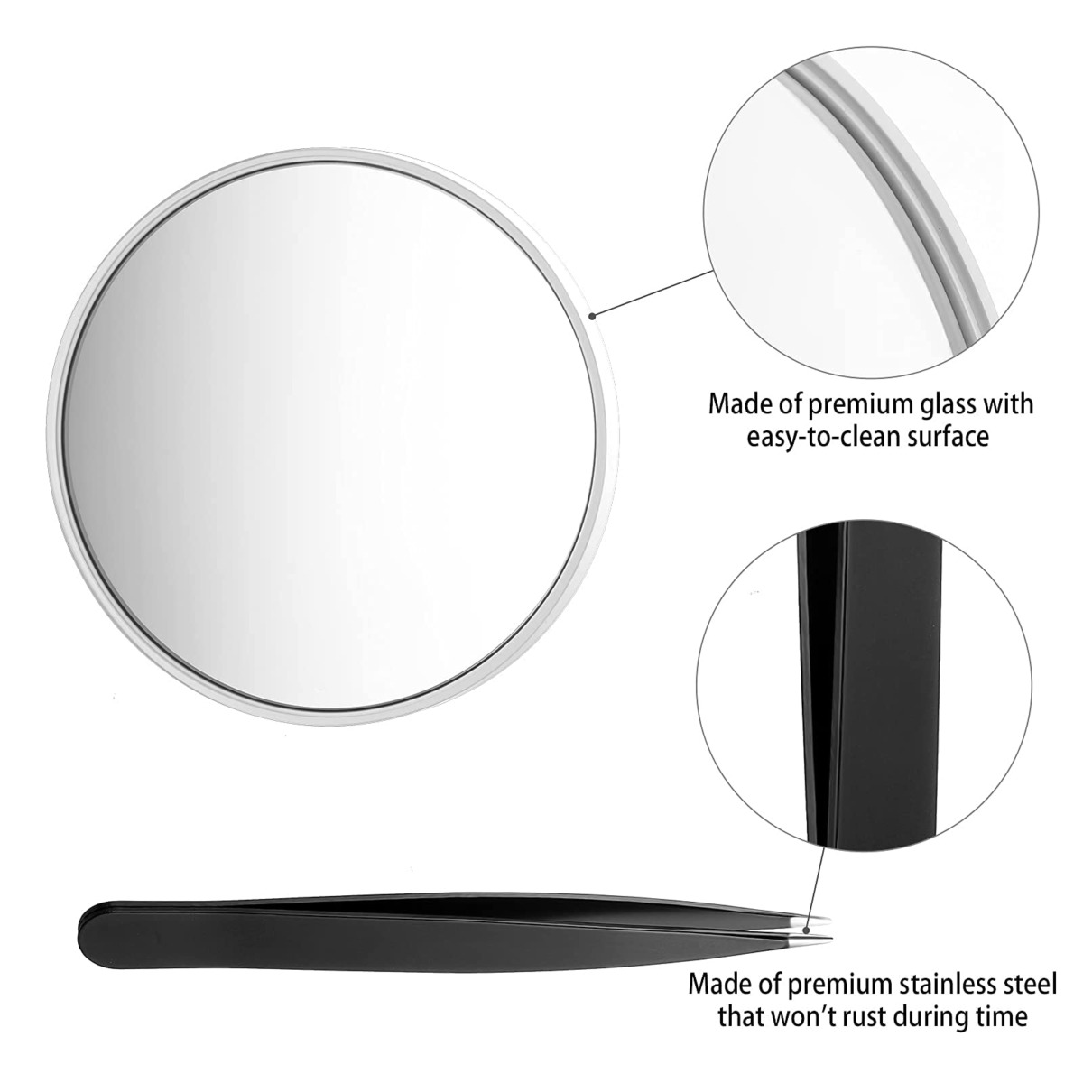 Funtopia Magnifying Mirror and Tweezers Kit, 10X & 20X Magnifying Makeup Mirrors with 2 Suction Cups, Portable Magnifier Travel Set for Eyebrow Tweezing, Blackhead Blemish Removal, 3.5 Inch (Mirror) | The Storepaperoomates Retail Market - Fast Affordable Shopping