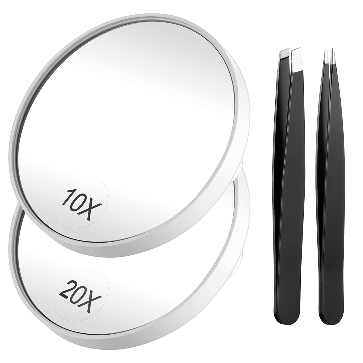 Funtopia Magnifying Mirror and Tweezers Kit, 10X & 20X Magnifying Makeup Mirrors with 2 Suction Cups, Portable Magnifier Travel Set for Eyebrow Tweezing, Blackhead Blemish Removal, 3.5 Inch (Mirror) | The Storepaperoomates Retail Market - Fast Affordable Shopping