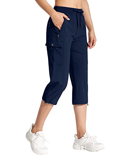 Capol Women’s Cargo Capri Hiking Pants Quick Dry Lightweight Summer Pants Outdoor Casual Capris with Zipper Pockets Navy XXL