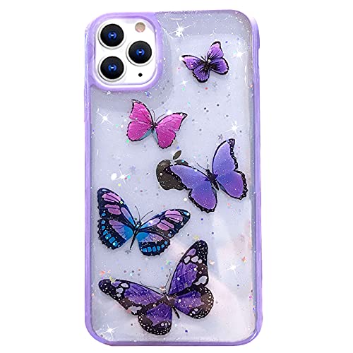 wzjgzdly Butterfly Bling Clear Case Compatible with iPhone 11 Pro Max, Glitter Case for Women Cute Slim Soft Slip Resistant Protective Phone Case Cover for iPhone 11 Pro Max 6.5 inch – Purple