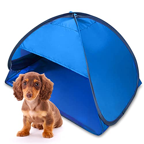 LIIBOT Mini-Pet Beach-Tent Sun Shelter – Automatic Open Portable Small Sport Sun Beach Tent for Puppy Cats Small Animals with Mobile Phone Stand (Blue)