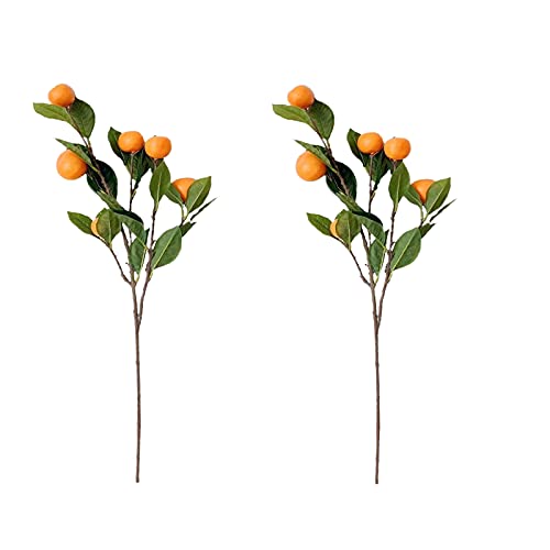 INIFLM 2Pcs Artificial Tangerine Branches, Vivid Orange Faux Tangerine Branch, Plant Branches with 6 Heads Fake Fruit for Table Kitchen Centerpiece, Indoor Home Party, Garden Decor