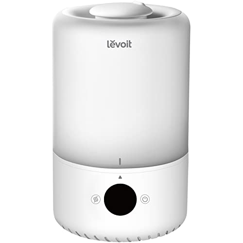 LEVOIT Ultrasonic Cool Mist Humidifiers, Adjustable 360° Rotation Nozzle, Auto Safety Shut Off, Lasts Up to 25 Hours, Filter Free, Optional LED Display Light, Ideal for Bedroom, 3L, White