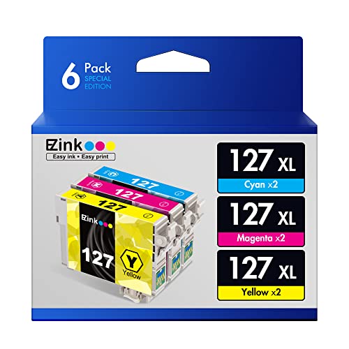 E-Z Ink (TM) Remanufactured Ink Cartridge Replacement for Epson 127 T127 to use with NX530 625 WF-3520 WF-3530 WF-3540 WF-7010 WF-7510 7520 545 645 (2 Cyan, 2 Magenta, 2 Yellow) 6 Pack
