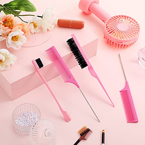 5 Pieces Rat Tail Comb with Stainless Steel Long Tail Soft Glossy Teasing Brush Gentle Edge Brush Beauty Salon Daily Use Styling Tools for Men and Women Home Hair Salon Use (Pink) | The Storepaperoomates Retail Market - Fast Affordable Shopping