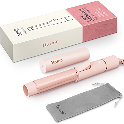 Ceramic Mini Curling Iron for Short Hair, Small Hair Curler Iron for Travel, Dual Voltage Curling Wand for Worldwide Trip(Light Pink)