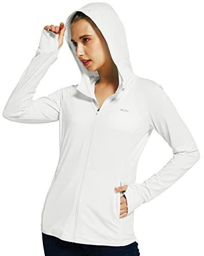 Willit Women’s UV Shirts UPF 50+ Long Sleeve Sun Protection Jacket Hooded SPF Shirts with Pockets White M