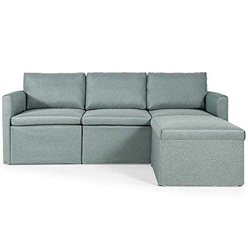 Giantex Convertible Sectional Sofa Couch, Modern L-Shaped Sectional Couch 3-Seat Sofa with Reversible Chaise, Spring Support Large Weight, Linen Fabric Corner Sofa Sets for Apartment, Dorm