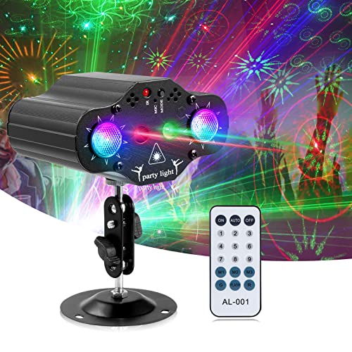 Party Lights DJ Disco Lights,Stage Laser Light Projector 2 RGB LED Multiple Patterns Sound Activated Flash Strobe Lighting with Remote Control for Parties Christmas Karaoke Wedding Home Decoration