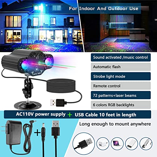 Party Lights DJ Disco Lights,Stage Laser Light Projector 2 RGB LED Multiple Patterns Sound Activated Flash Strobe Lighting with Remote Control for Parties Christmas Karaoke Wedding Home Decoration | The Storepaperoomates Retail Market - Fast Affordable Shopping