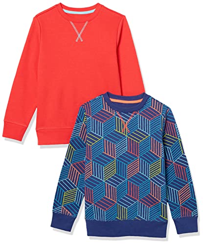 Amazon Essentials Boys’ Fleece Crew Sweatshirts (Previously Spotted Zebra), Pack of 2, Red, Cubes, XX-Large