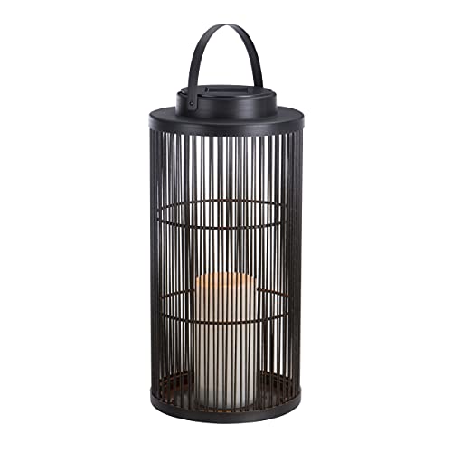 Sterno Home Hanging Rattan Basket Solar LED Light Flameless Candle Lantern, 15.0″, Black