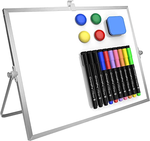 Monthly Calendar Dry Erase White Board, 16×12 in Large Magnetic Desktop Whiteboard with Stand, 10 Markers, 4 Magnets, 1 Eraser, Portable Double-Sided White Board Easel for Memo to Do List Desk School