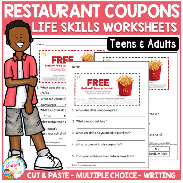 Life Skills: Reading Coupon Worksheets Special Education