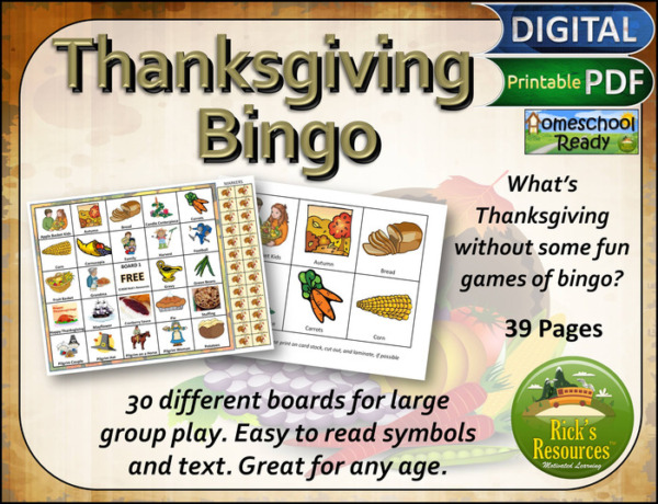 Thanksgiving Bingo Game Print and Digital Versions