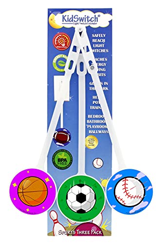 KidSwitch Lightswitch Extension for Toddlers – Sports Edition – 3 Count – Includes 6 Themed and 6 Blank Art Decals