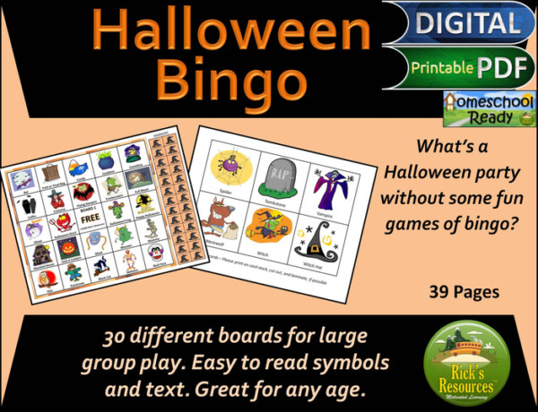 Halloween Bingo Game Print and Digital Versions
