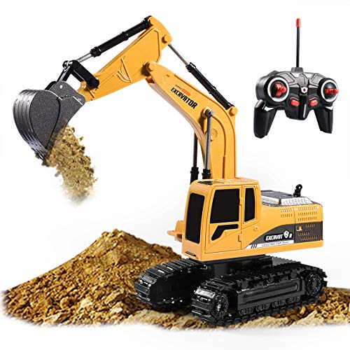 Foyomo Remote Control Excavator Toy Truck Rc Excavators, Heavy Duty Metal and Plastic Construction Truck 1:24 Scale, Full Functional Construction Vehicles Rechargeable RC Truck with Lights Sounds