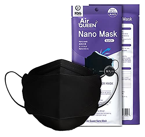 Black AirQueen Nano Fiber Filter Face Safety Mask for Adult, Individually Packaged, Made in Korea [Pack of 30]
