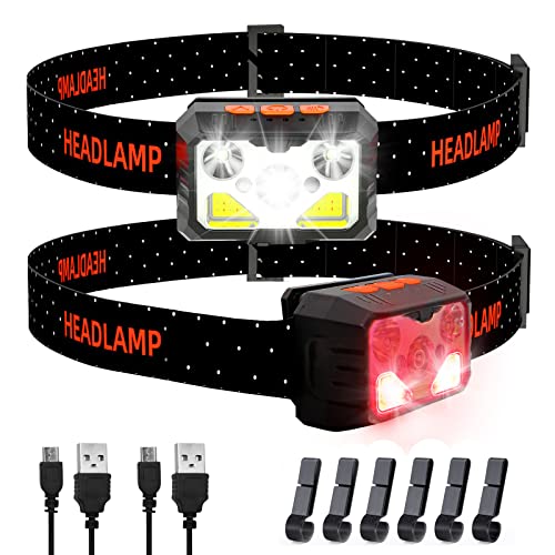 Viowey Headlamp Rechargeable 1500 Lumens, Motion Sensor 8 Modes LED Headlight 2 Packs, IPX5 Waterproof White Red Head Flashlight for Adults and Kids Outdoor Camping Fishing Hiking Bicycle