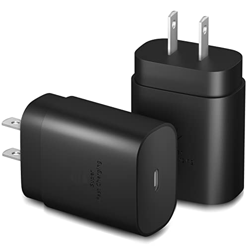 Galaxy S22 Charger Block USB Type C Power Plug 25W PD Super Fast Charging Wall Charger Adapter for Samsung Galaxy S22/S21/S20/Ultra/Plus/Note 20/10 Plus/Z fold 3/iPhone 14/13/iPad/Tablet-2 Pack Black