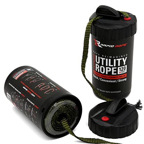 Rapid Rope All Purpose Utility Rope Canister (Green) – 120 Feet 1100lb Tested – Nylon Rope Outdoor & Indoor Use – Also Used for General Use, Tactical, Hiking, Camping, Survival Gear, Hunting, Tow