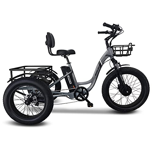 Emojo Electric Tricycle/Fat Tire Caddy Pro Trike, 500W 48V Hybrid Bicycle with Hydraulic Brake, Oversize Rear Cargo and Front Basket for Heavy-Duty Carrying or Delivery (Grey Caddy Pro)