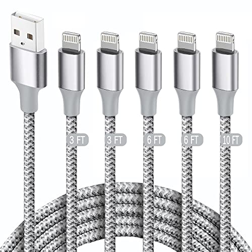 Charger iPhone Cable Cord [Apple MFi Certified] 5Pack 3/3/6/6/10FT USB Lightning Cable Nylon Braided Fast iPhone Charging Cord Data Sync USB Wire for iPhone 14/13/12/11Pro/XR/X/8/7/6/5/SE,ipad,AirPods