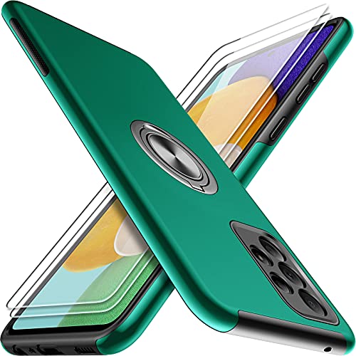 JAME for Samsung Galaxy A52 5G Case with [2 Pack] Tempered-Glass Screen Protector, Slim Soft Heavy Duty Cover for Samsung A52 Case, with Invisible Ring Holder Kickstand for Galaxy A52 Case, Green