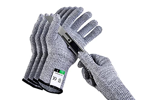 2Pairs(4PCS) Safe Cut Resistant Gloves High Performance Level 5 Pretection,Safety Kitchen Cut Gloves for Oyster Shucking,Meat Cutting,Fish Fillet Processing,Mandolin Slicing,and Wood Carving Safety Work Glove Mid Grey , Size M