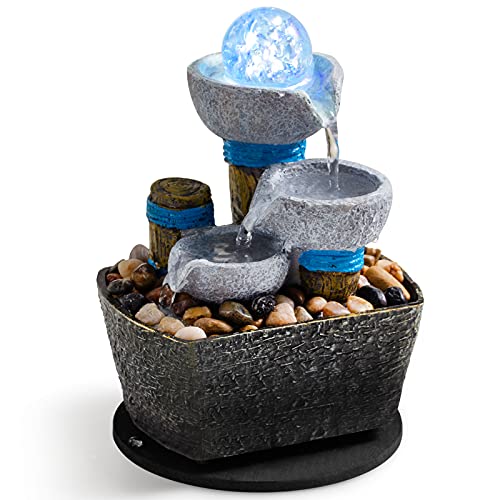 Tabletop Fountain Tabletop Waterfall Meditation Fountain Indoor Fountain Decorative Fountain Office Home Leisure and Relax Mini Tabletop Pool Leisure Fountain Including Many Natural River Rocks