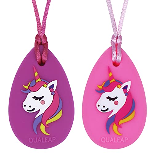New Unicorn Chew Necklace for Kids Girls (Exclusive) – Chewing Necklace Teething Necklace Teether Necklace Chew Toys Teething Toys – Designed for Chewing, Autism Sensory Teether Toy (2 Pack)
