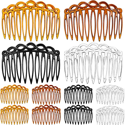 12 Pieces Plastic Side Hair Twist Comb French Twist Comb Hair Clips with Teeth for Fine Hair Accessories Women Girls, 4 Colors (11 Teeth)