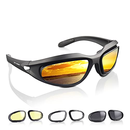 Polarized Motorcycle Riding Goggles, Windproof Cycling Glasses UV400 Outdoor Sports Sunglasses Interchangeable Lenes for Running, Baseball Golf, Driving, Fishing, Riding, Mountain Bike, Hiking
