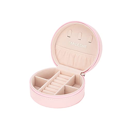 Smileshe Travel Jewelry Box, Mini Portable Organizer Travel Case with Zipper, PU Leather Small Storage Boxes for Rings, Earrings, Necklaces, Bracelets