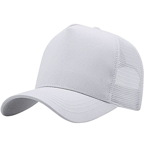 XXL 62-65cm Trucker Mesh Hat 5-Panel Baseball Cap Plain Oversize Hat Big Head (White)