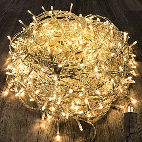 KAQ 115FT 300LED Warm White Christmas String Lights Indoor/Outdoor, Waterproof Christmas Lights with 8 Modes, Clear Wire Fairy Tree Lights for Garden Bedroom Christmas Decorations (Warm)