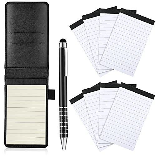Outus 10 Pieces Mini Pocket Notepad Holder Set, Included Mini Pocket Notepad Holder with 50 Lined Sheets, Metal Pen and 8 Pieces 3 x 5 Inch Memo Book Refills, 30 Lined Paper Per Note Pad (Black)
