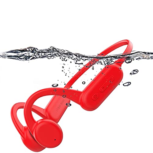 QLJY Bone Conduction Headphones Bluetooth Waterproof Open-Ear Earphones with 8G Storage Suitable for Any Head Circumference (Red), SB-1314