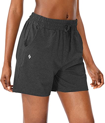 SANTINY Women’s Cotton Shorts 5” Lounge Yoga Shorts Jersey Sweat Bermuda Shorts for Women Walking Athletic with Pockets (Charcoal_L)