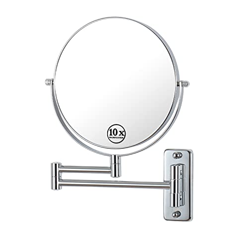 Erlingeryi Wall Mounted Makeup Mirror 10x Magnifying Mirror 8″ Two-Sided Swivel Extendable Mirror for Bathroom, Chrome Finish (Chrome)