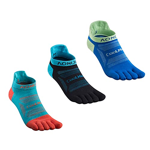 AONIJIE Pack of 3 Sports Socks Athletic Five Toe Socks for Men Women Running Hiking Wicking Crew Low Cut L Size