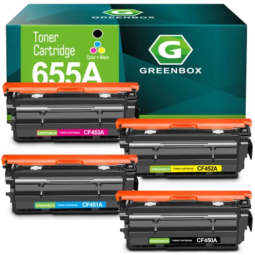 GREENBOX Compatible 655A Toner Cartridge Replacement for 655A CF450A CF451A CF452A CF453A for HP Enterprise M652n M653dn M653x M653 MFP M681dh M682z Printer (12,500 Pages High Yield, KCMY, 4-Pack)